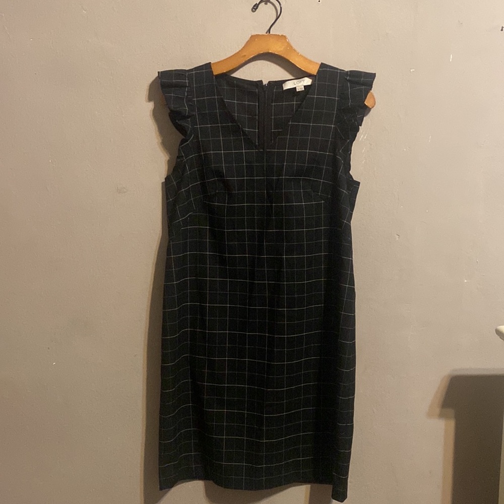 Loft Windowpane Plaid Flutter Sleeve Shift Dress - image 4